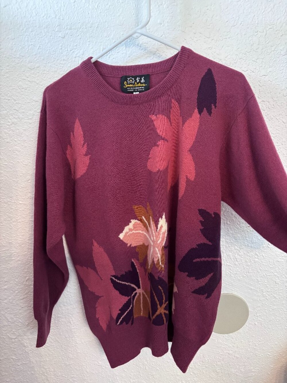 Vintage Snow Lotus Women's Mauve Cashmere Sweater L Autumn layering luxury artsy